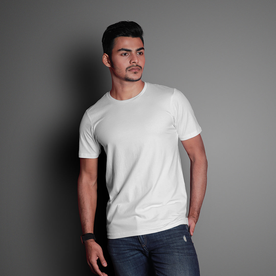 Plain White- Unisex Round Neck Half Sleeves Classic T-shirt